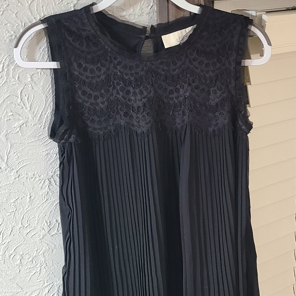 Loft Black Pleated Lace Sleeveless Dressy Tank Top - Size Small - Picture 6 of 14